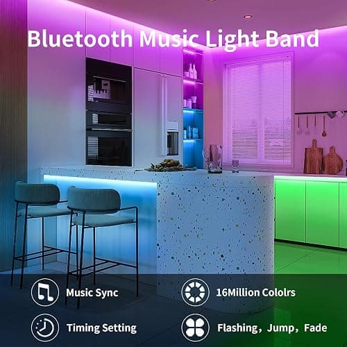 BATHEBRIGHT 30M Led Strip Lights Music Sync RGB Bluetooth Color Changing Flexible LED Light Strips,with Smart App Control Remote, Led Lights for Bedroom Room Lighting Flexible Home Decoration thumbnail 2
