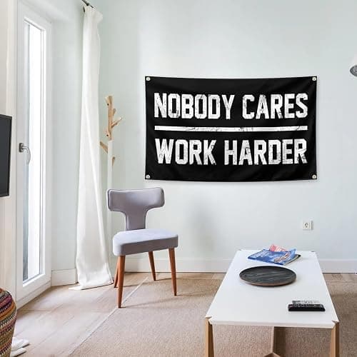 Nobody Cares Work Harder Motivational Gym Banner 3x5 Feet With 4 Brass Gaskets Tapestry Flag.Inspire Your Fitness Wall Decor. thumbnail 6