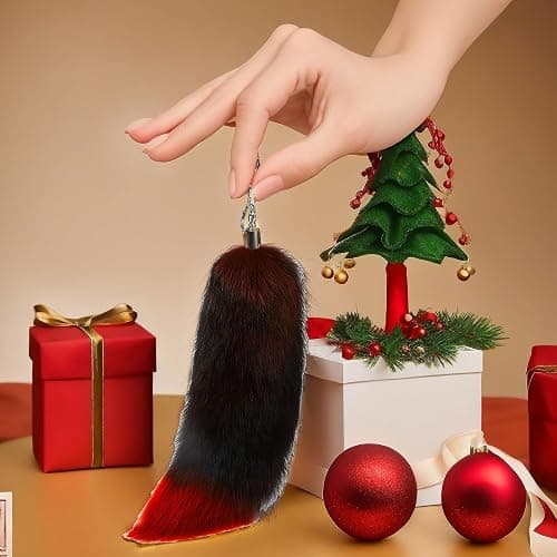 Iivos Fluffy Therian fox Tail Keychain - Soft Fur, Realistic Colors, Durable, Perfect for Cosplay, Renaissance Fairs thumbnail 5