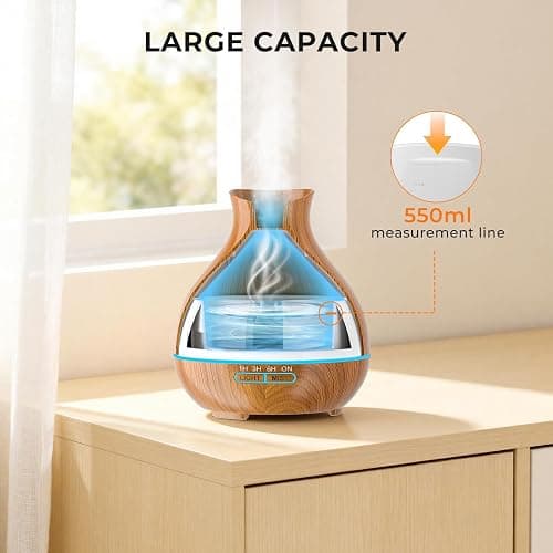 BZseed Aromatherapy Essential Oil Diffuser 550ml 12 Hours Wood Grain Aroma Diffuser with Timer Cool Mist Humidifier for Large Room, Home, Baby Bedroom, Waterless Auto Shut-off,7 Colors Lights Changing thumbnail 5