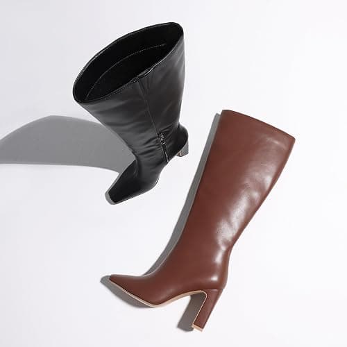 Lovee Cosee Knee High Boots for Women Square Toe Chunky Heeled Boots with Side Zipper Fashion Dress Elastic Tall Boots thumbnail 5