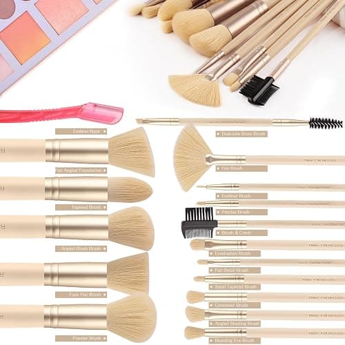 Real Perfection Makeup Brush Set 16 Pcs with 1 Eyebrow Razor Premium Synthetic Foundation Powder Concealers Eyeshadow Blush Makeup Brushes Make up Brushes Kit (Beige) thumbnail 2
