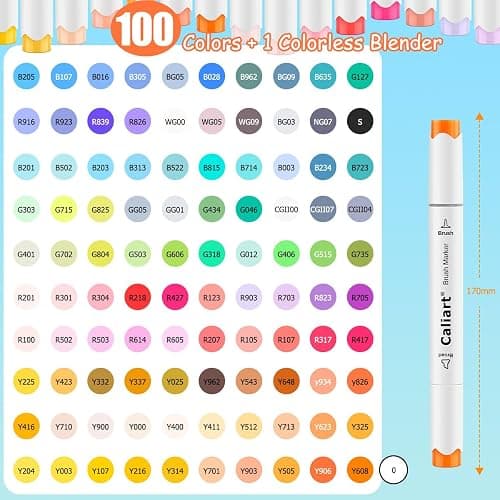 Caliart 101 Colors Alcohol Markers Brush Tip & Chisel, Dual Tip Art Markers Set for Adults Artists Sketch Illustration Coloring Book, Permanent Colored Drawing Pen Art Supplies Christmas Gifts thumbnail 3