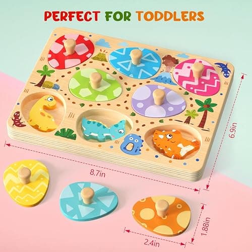 Zeoddler Wooden Puzzles for Toddlers, 8 Pcs Dinosaur Matching Egg Puzzle, Montessori Toys for Boy Girl Easter Birthday Gifts, Preschool Learning Activities & Educational Toys for Boys, Girls thumbnail 2