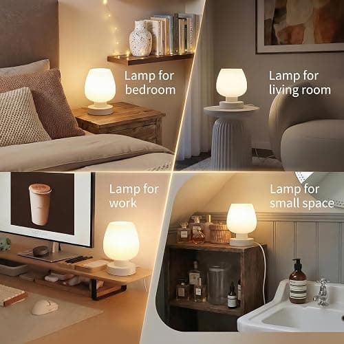 Touch Bedside Table Lamp - Small Lamp for Bedroom with USB C+A Charging Ports 3 Way Dimmable, Nightstand Desk lamp with White Opal Glass Lamp Shade Warm LED Bulb Included, Simple Design Gifts thumbnail 5