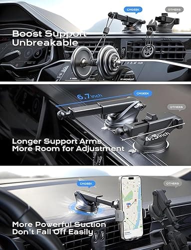 CHGeek Wireless Car Charger, 2025 Upgrade 15W Fast Charging Auto Clamping Car Phone Holder Charger, Phone Holders for car Mount, fit for iPhone 17 16 15 14 13 Mini Pro Max XR,Samsung Galaxy S25 Ultra thumbnail 6