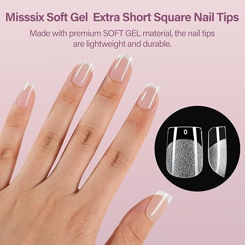 Misssix Extra Short Square Gel x Nail Tips Kit, 216Pcs Pre Etched Clear Fake Nails, Full Cover False Nail 9-in-1 Gel Glue and Portable Mini U V Nail Lamp for Women 12 Sizes thumbnail 3