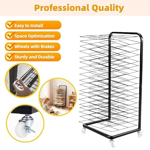 Santiway Art Drying Rack with 18 Shelves - Upgrade Heavy-Duty Mobile Drying Cart with Locking Wheels, Portable Storage Organizer for Classroom, Studio, School Art Supplies thumbnail 5