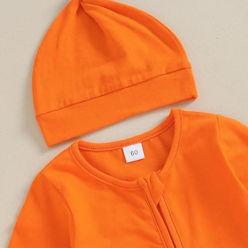 Ayalinggo Newborn Baby Girl Boy Clothes Infant Long Sleeve Soild Footed Romper Zipper Footie Jumpsuit With Hat Fall Outfit thumbnail 2