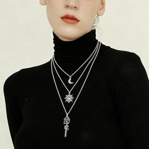 DHZJTSL Gothic Crescent Moon Neckalce for Women, Moon Sun Star Choker Witchy Necklace Goth Witch Emo Grunge Pendant Halloween Christmas Jewelry Gift thumbnail 6