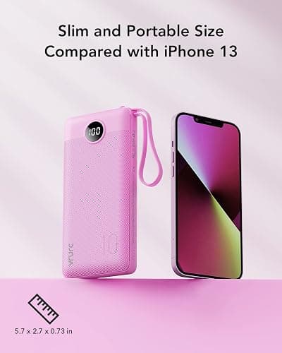 VRURC Portable Charger 10000mAh, Travel Essentials Battery Pack, 5 Output 2 Input Power Bank, Built-in Micro & USB C Cables Phone Charger for iPhone 17 Pro 17 16 15 14 13,Android-Purple(1 Pack) thumbnail 5