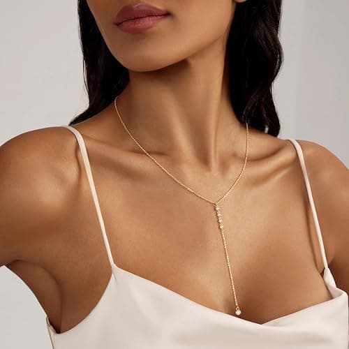 LULII Lariat Gold Necklace for Women Trendy Dainty 14k Gold Plated/Silver Layered Chain Drop Necklaces Y-Shaped Necklace Jewelry for Women Gifts thumbnail 2