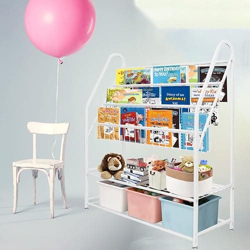 aboxoo Metal Kids Bookshelf Freestanding Bookcase for Children Room 32 in Large Toy Organizer Modern MinimalistWhite Stable Metel Bookstore Bedroom, Living, Library Book Unit Storage thumbnail 7