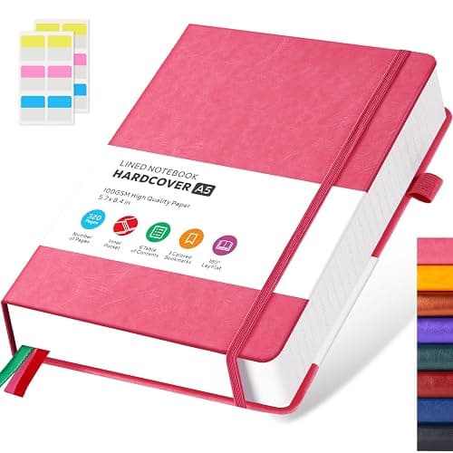 FOCUS DAY Lined Journal Notebook for Women/Men Writing Work, 320 Pages Hardcover Pink Leather Daily Diary Journals Note book College Ruled for Note Taking, A5 (5.7'' X 8.4'') - Image 1