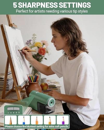 AFMAT Electric Pencil Sharpener, Fully Automatic Pencil Sharpener for 6.5-10.5mm No.2/Jumbo/Colored Pencils, Auto in & Out, 5 Sharpness Modes, 10000+ Sharpenings for Classroom Home Office, PSC5(Green) thumbnail 4