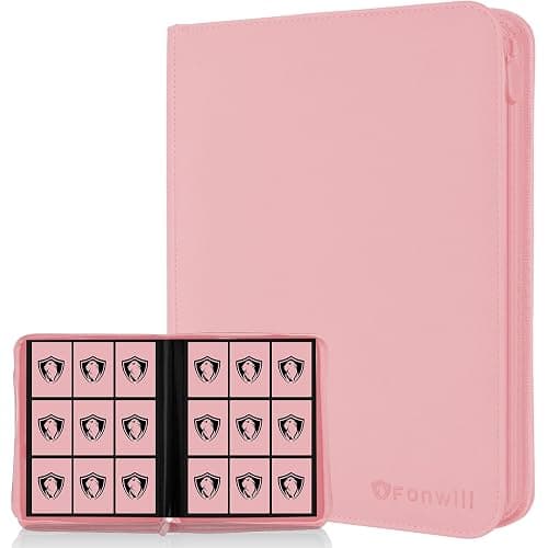 9 Pocket Card Binder, Premium Zip Trading Card Binder, 360 Double Sided Pocket PU Collection Binder, Collector Album, Card Folder for MTG, TCG, Sports Cards, (Pink) - Image 1