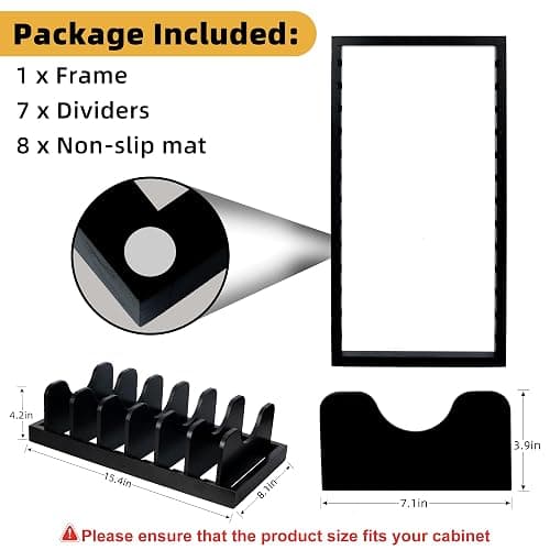 MinBoo Bamboo Pot Lid Organizer Pot Lid Holder, Pot and Pan Organizer Drawer Organizer for Pot Lids, Pans, Cutting Boards & Baking Sheets, Dinner Plates, Reusable Containers in Cabinet Storage,Black thumbnail 2