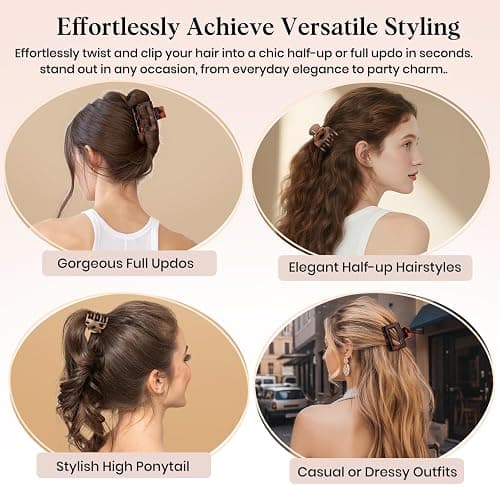 Oeusnael 8 PCS Medium Hair Clips for Women Girls - 2 Styles Rectangle and Double Row Teeth Small Claw Clips for Thin Thick Hair, Strong Hold Jaw Clips Stylish Leopard Print Hair Accessories, Tortoise thumbnail 4
