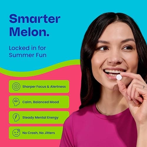 Neuro Energy & Focus Gum - 20mg Natural Caffeine Gum & Nootropic Energy Supplement with L-Theanine & B Vitamins - Sugar Free, Vegan - Watermelon, 54ct thumbnail 3