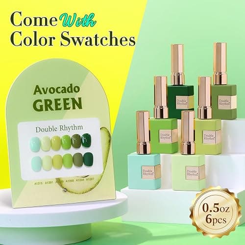 Double Rhythm 6 Pcs 15 ML Gel Polish Set Same Color Same Bottle Soak Off Gel Polish Kit Nail Art Manicure Salon DIY at Home for Women (Light Dark Green Olive Teal-T6-15) thumbnail 2