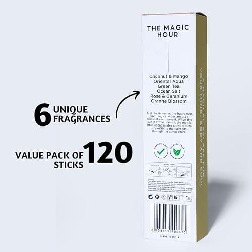 Folkulture Incense Sticks | Set of 6 (120 Insence-Sticks) | 45 Mins Burn Time | Non Toxic Coconut Mango, Aqua, Green Tea, Rose Geranium, Orange Blossom Inscents-Sticks for Women thumbnail 3