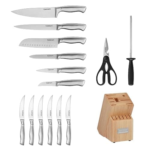 Cuisinart Block Knife Set 15pc Cutlery Knife Set with Steel Blades for Precise Cutting, Lightweight, Stainless Steel Durable& Dishwasher Safe, Natural thumbnail 3