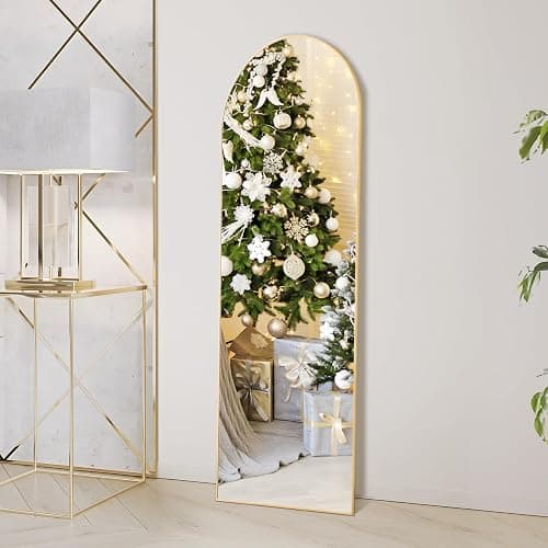 OLIXIS Arched Full Length Mirror 59"x16" for Bedroom, Full Body Mirror with Stand, Hanging or Leaning for Wall, Aluminum Alloy Thin Frame Floor Standing for Living Room, Tall, Gold thumbnail 7