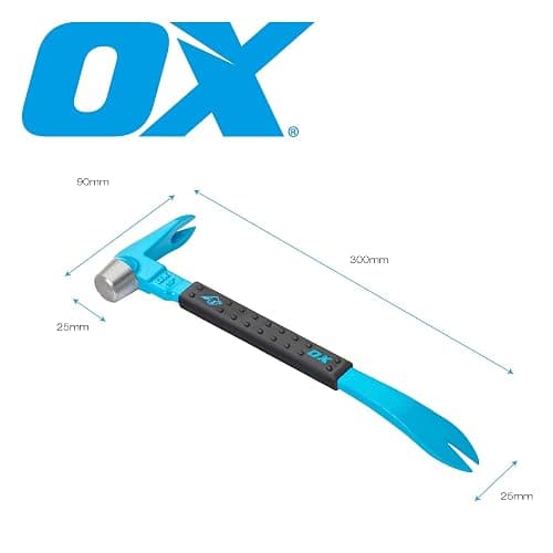 OX Tools Unique Hammer Head 12" Pry Bar - Multi-Functional Tool with Cats Paw, Crowbar | Rubber Grip, Polished Beveled Claws - Forged Steel Design for Strength and Durability thumbnail 3