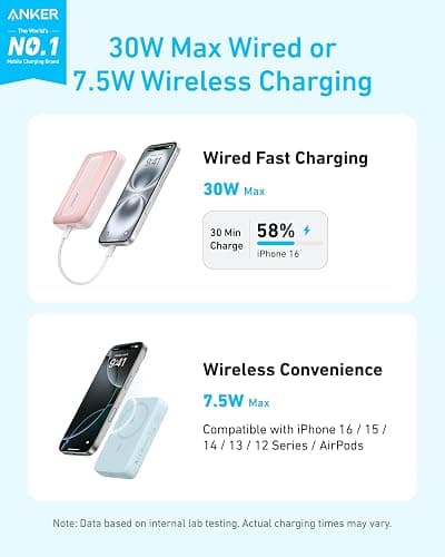 ANKER Zolo Magnetic Power Bank, Compact 10,000mAh Wireless Portable Charger with 30W Max Fast Charging, Skin-Friendly and Durable Battery Pack, for iPhone 16/15/14 Series, AirPods, and More thumbnail 2