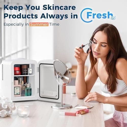 Antarctic Star Compact Refrigerator, Portable Mini Fridge, Skin Care 4L Capacity/6 Cans, for Bedroom, Car, Office & Dorm, Small Cooler for Cosmetics, Magnetic Brushed Stainless Steel Door, White thumbnail 4