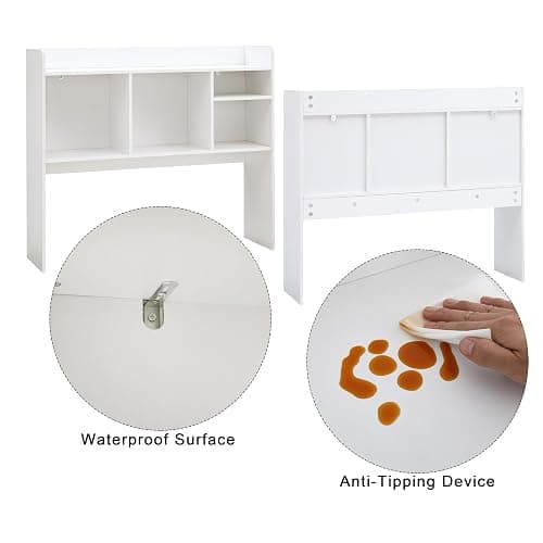 Nromant Desktop Bookshelf, Wooden Desk Storage Hutch with 6 Shelves for Computer Desk, 3-Tier Desktop Display Organizer Rack for Office Home (White) - White thumbnail 6