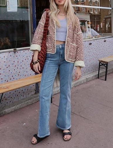 Arssm Women Floral Quilted Puffer Jacket Cropped Lightweight Patchwork Vintage Padded Short Coat Outerwear thumbnail 5