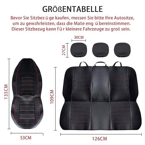 TOYOUN Kunstleder Sitzbezüge Auto Set Universal Klassisch Autositzbezüge Sitzschoner Schonbezug Autositz Rot für Vordersitze und Rücksitze Auto Zubehör Innenraum thumbnail 9