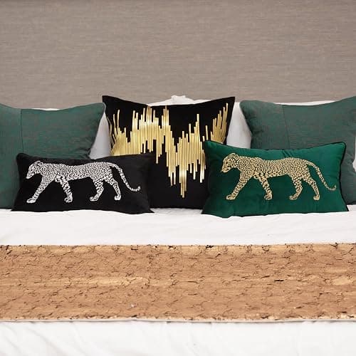vctops Soft Velvet Embroidery Lumbar Decorative Throw Pillow Covers Leopard Pattern Cushion Case for Sofa Bedroom Couch (Black,12"x20") thumbnail 3
