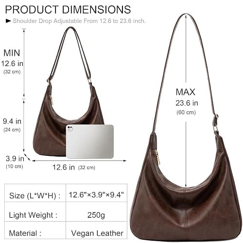 NIUEIMEE ZHOU Hobo Bags for Women Foldable Vegan Leather Shoulder Handbag Slouchy Tote Crossbody Purses thumbnail 6