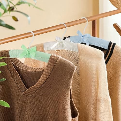 Tosnail 12 Pack Satin Padded Hangers Foam Padded Dress Hangers - Pink, Blue, Green, Ivory thumbnail 2