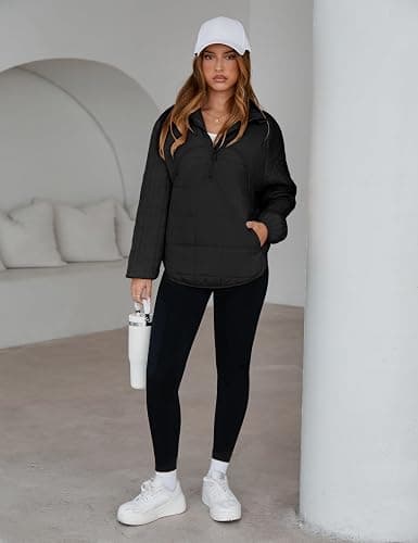 Daacee 2025 Oversized Lightweight Quilted Pullover Jacket for Women Half Zip Up Puffer Jackets Padded Outwear XS-2XL thumbnail 5