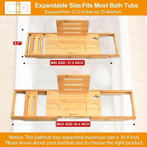 Banlilu Bathtub Tray - Bath Tray Expandable - Bath Tub Tray Table for Bathtub, Ajustable Size, Fits Most Tubs thumbnail 3