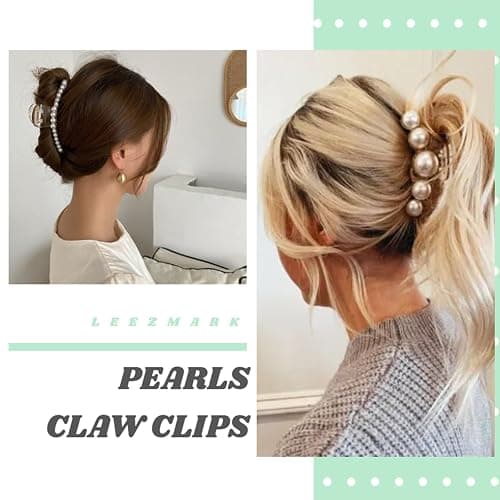 Leezmark Pearl Hair Claw Clips, Large Barrettes for Thin, Thick, Curly or Long Hair, White Jaw Clips Hair Accessories for Women and Girls thumbnail 4
