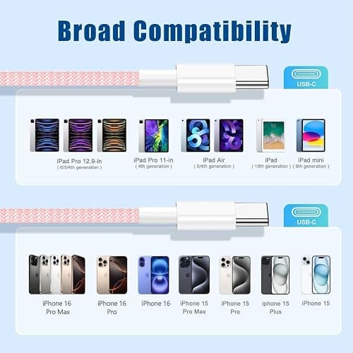 USB C to C Fast Charger Cable 10ft, Long Type C to USB C Charging Cord Wire for Apple iPhone 17 Pro Max/17 Air/16 Pro/15 Plus,MacBook Pro 2021/2020/2019/2018,iPad 12.9/11 inch/Mini/Air,Samsung Galaxy thumbnail 6