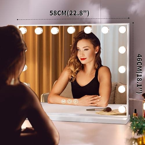 Hansong Hollywood Spiegel mit Beleuchtung Make up Spiegel mit Beleuchtung und USB Ausgang Beleuchteter Schminkspiegel 15 LED Lampen thumbnail 2