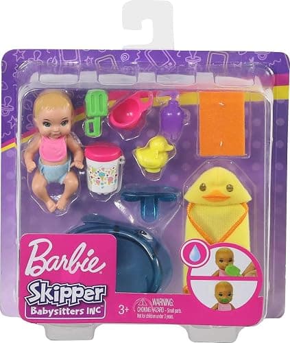 Barbie Skipper Babysitters Inc. Feeding and Bath-Time Playset with Color-Change Baby Doll, Bathtub, Popsicle Sponge and Bath-Time Accessories Including Duck-Shaped Towel thumbnail 6