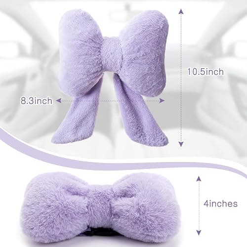 Macarrie 2 Pcs Purple Car Neck Pillow Bow, Plush Solid | Butterfly Bow Car Headrest Pillow, Comfortable Seat Neck Support, Cute Head Rest Accessories, for Women Driver Interior Decor thumbnail 2
