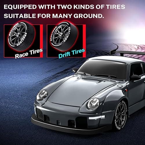 ACAMMZAR RC Drift Car, 1:24 Remote Control Car for Kids, 20KM/H 4WD High Speed RC Cars with LED Lights, Two Batteries, Extra Drifting Tires, Vehicle for Adults Boys Girls thumbnail 6