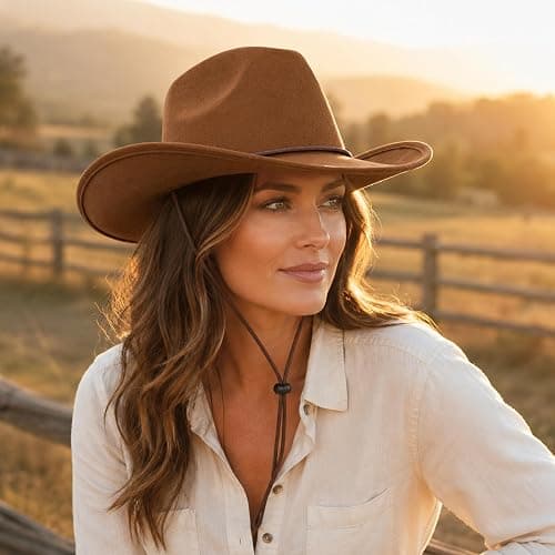 COLLECT PRESENT Plain Felt Cowboy & Cowgirl Hat for Men and Women | Western Studded Cowboy Hat in Adult Sizes thumbnail 4