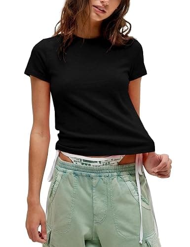 FAIABLE Cotton Crew Neck T Shirts for Women Slub Cotton Short Sleeve Shirt Casual Summer Basic Tees Tops Fashion Trendy 2026 thumbnail 2