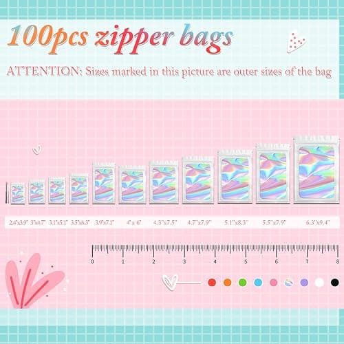 Funfery 100 pcs White Smell Proof Mylar Holographic Bags Packaging Bags,Clear Resealable Odor Proof Bag Foil Pouch Bag for Food Storage,Lipgloss,Jewelry,Eyelash Packing for Small Business(2.4x3.9In) thumbnail 4