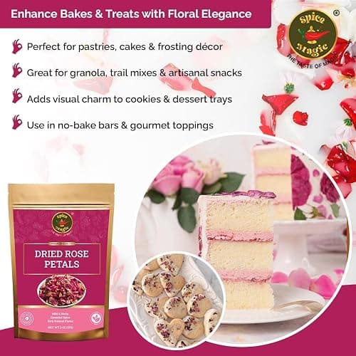 Spice Magic Dried Rose Petals | 100% Natural & Edible Rose Petals I Perfect for Herbal Teas, Desserts, Cupcake Toppings, Crafts and Decoration | Net Wt 2oz (57g) thumbnail 4
