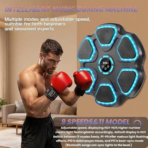 Zenova Music Boxing Machine,Smart Wall Mounted Boxing Machine with Gloves & LED Lights,9 Speeds & 11 Models Bluetooth Music Workout Boxing Training Equipment for Kids Adults Home,Office and Gym thumbnail 3
