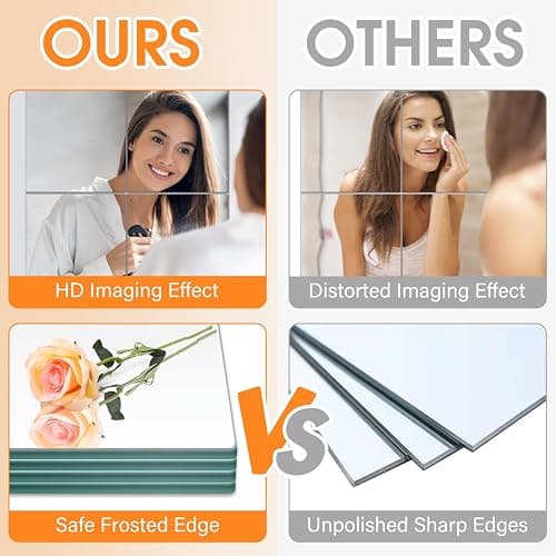 VASUHOME Glass Full Length Wall Mirror Tiles- 12x10 Inch- 4PCS, Frameless Full Body Mirror for Home Gym, Bedroom, Living Room - Versatile Wall Mirror with Unrivaled Clarity thumbnail 7